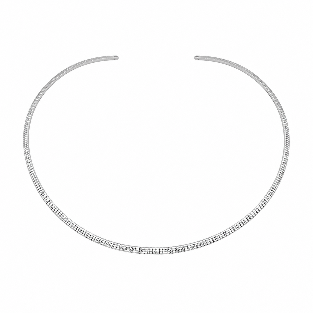 Semijoia Colar Choker Aro Texturizado Achatado 12,5cm Banho Ródio
