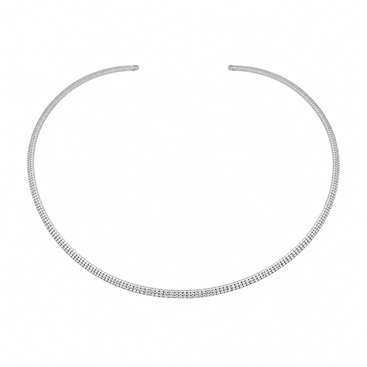 Semijoia Colar Choker Aro Texturizado Achatado 12,5cm Banho Ródio