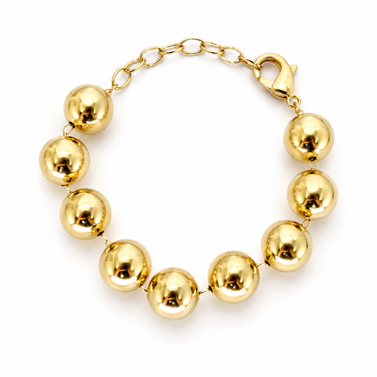 Semijoia Pulseira Corrente Bolas 23cm Banho Ouro 18K