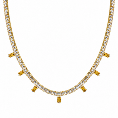 Semijoia Colar Riviera Baguete Pedras Yellow 40cm Banho Ouro 18K