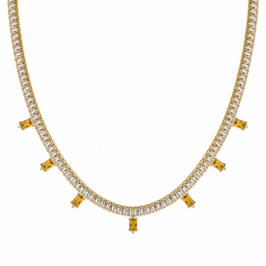 Semijoia Colar Riviera Baguete Pedras Yellow 40cm Banho Ouro 18K
