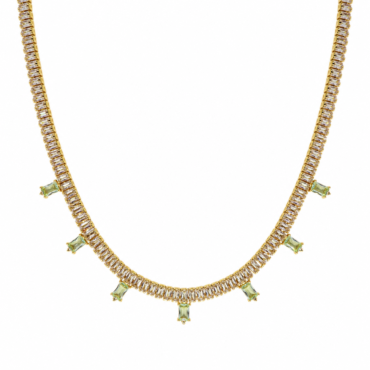 Semijoia Colar Riviera Baguete Pedras Azuis 40cm Banho Ouro 18K