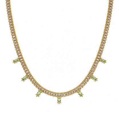 Semijoia Colar Riviera Baguete Pedras Azuis 40cm Banho Ouro 18K