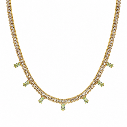 Semijoia Colar Riviera Baguete Pedras Azuis 40cm Banho Ouro 18K