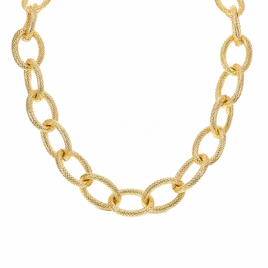 Semijoia Colar Maxi Elos Ovais Fosco 40cm Banho Ouro 18K