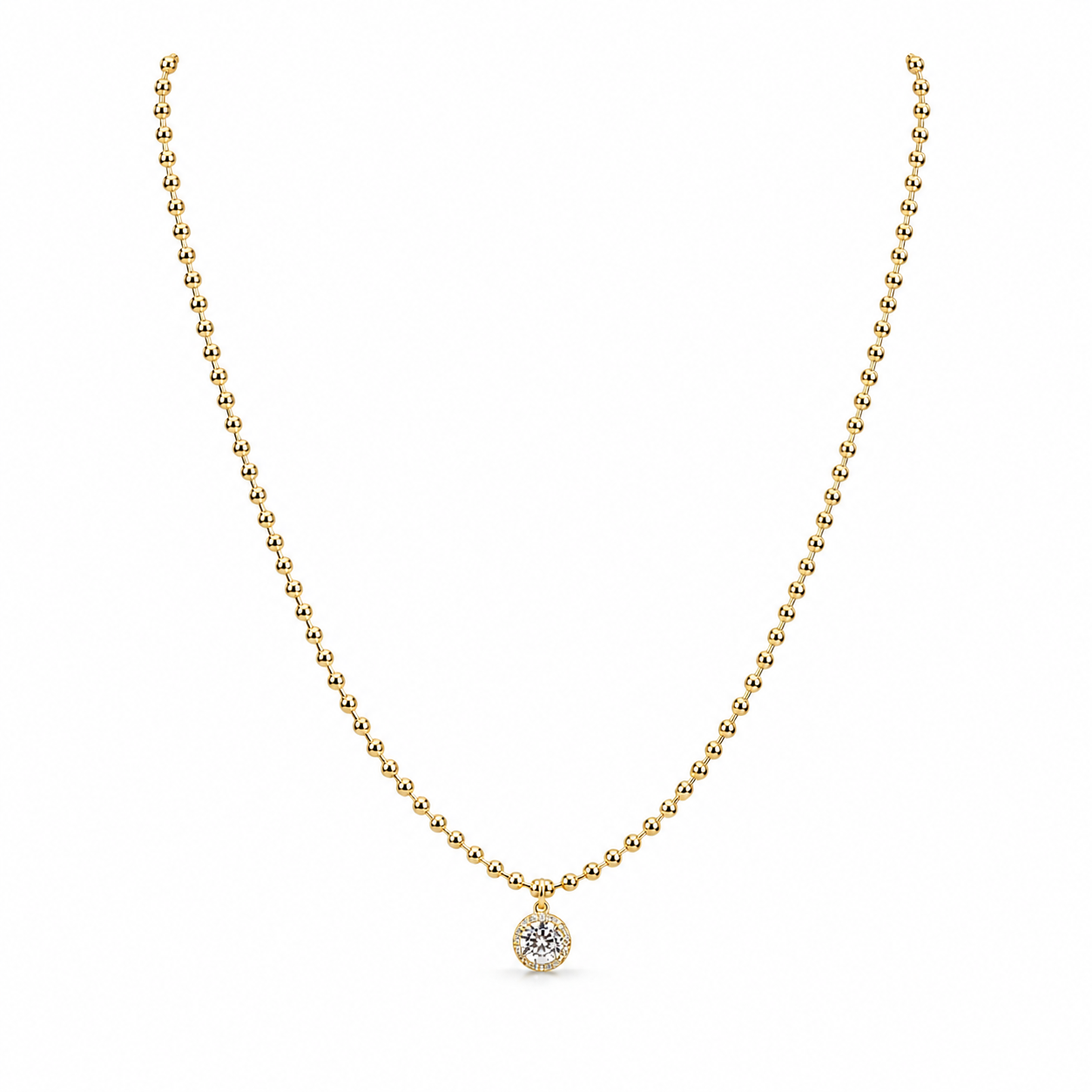 Semijoia Colar Bolinhas Pingente Cravejado 45cm Banho Ouro 18K
