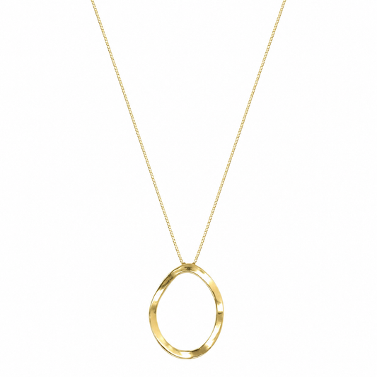 Semijoia Colar Pingente Oval 45cm Banho Ouro 18K