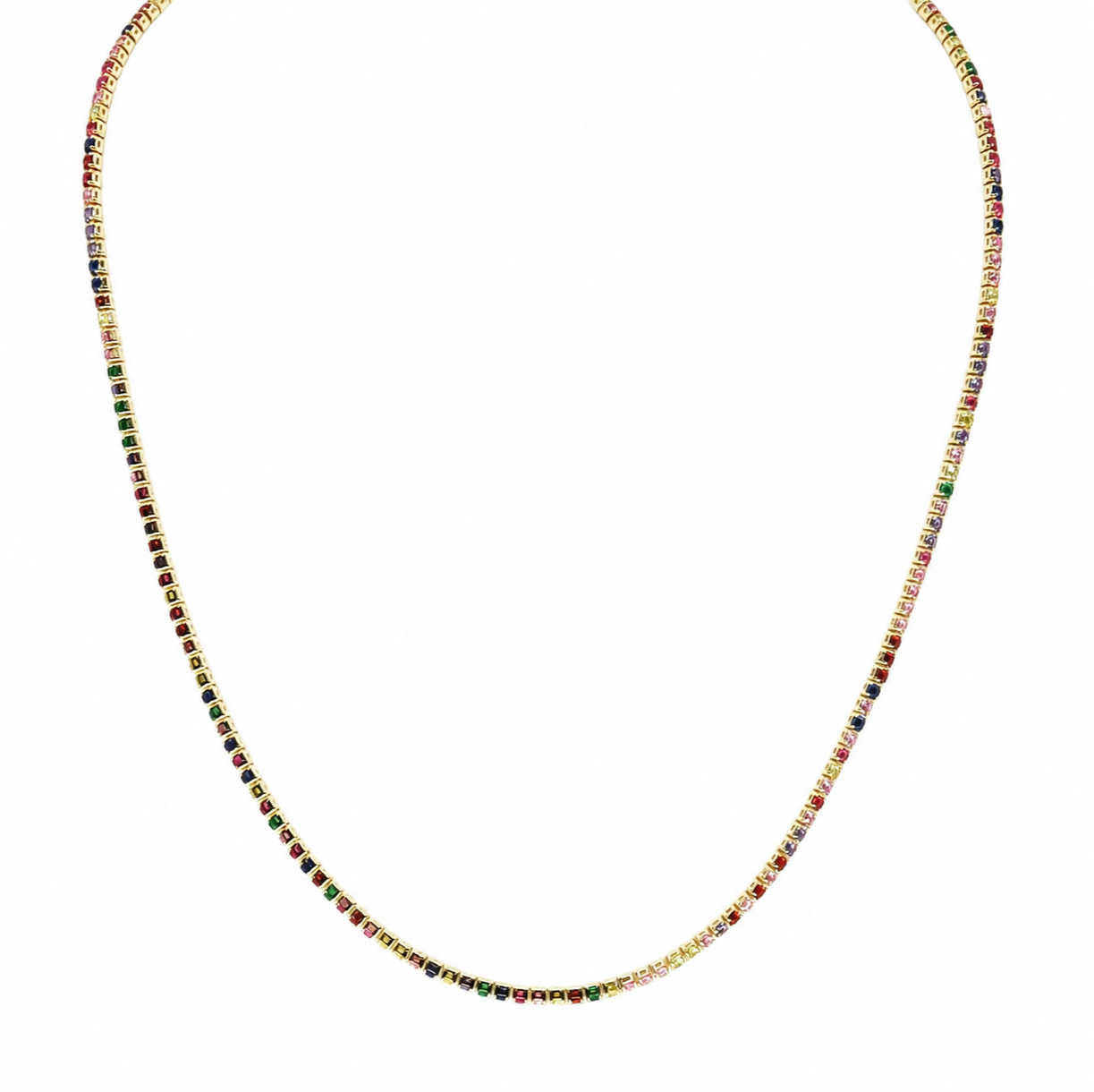 Semijoia Colar Riviera Color 40cm Banho Ouro 18K