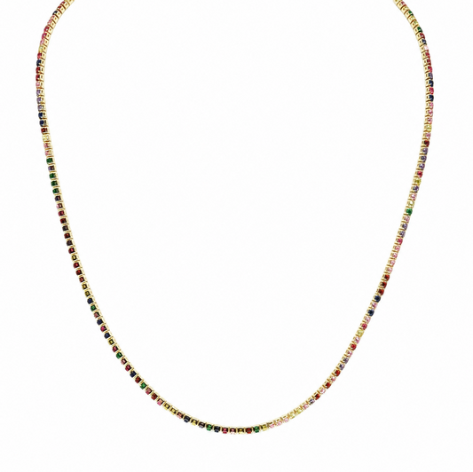 Semijoia Colar Riviera Color 40cm Banho Ouro 18K