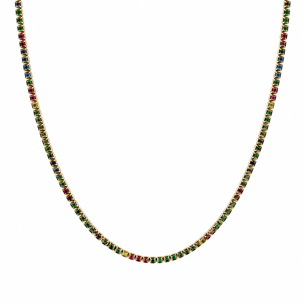 Semijoia Colar Riviera Color 50cm Banho Ouro 18K
