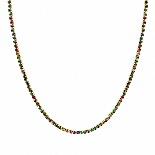 Semijoia Colar Riviera Color 50cm Banho Ouro 18K
