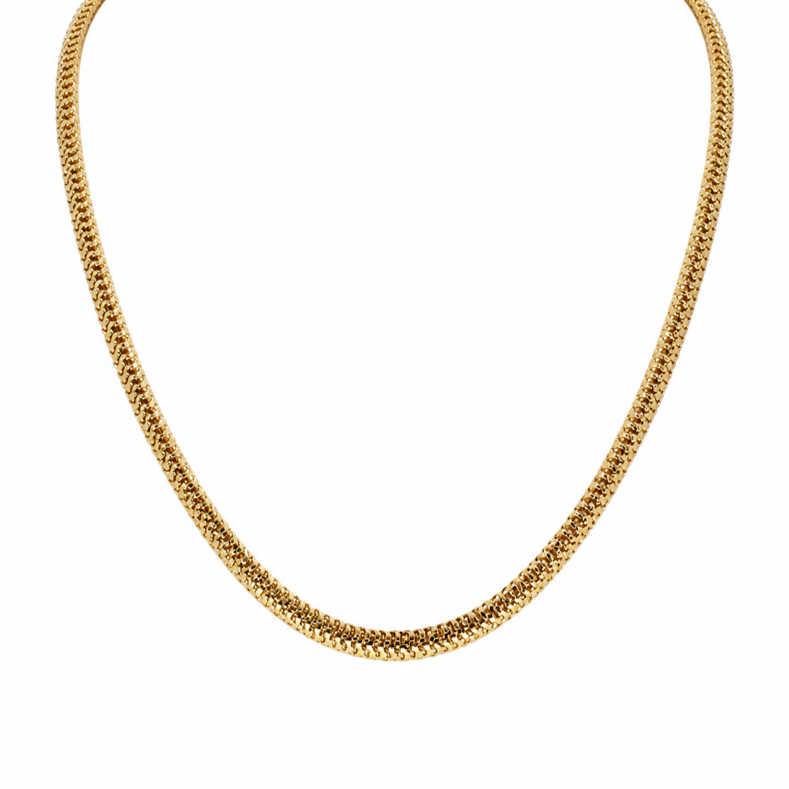 Semijoia Colar Corrente Rede Achatada 40cm Banho Ouro 18K