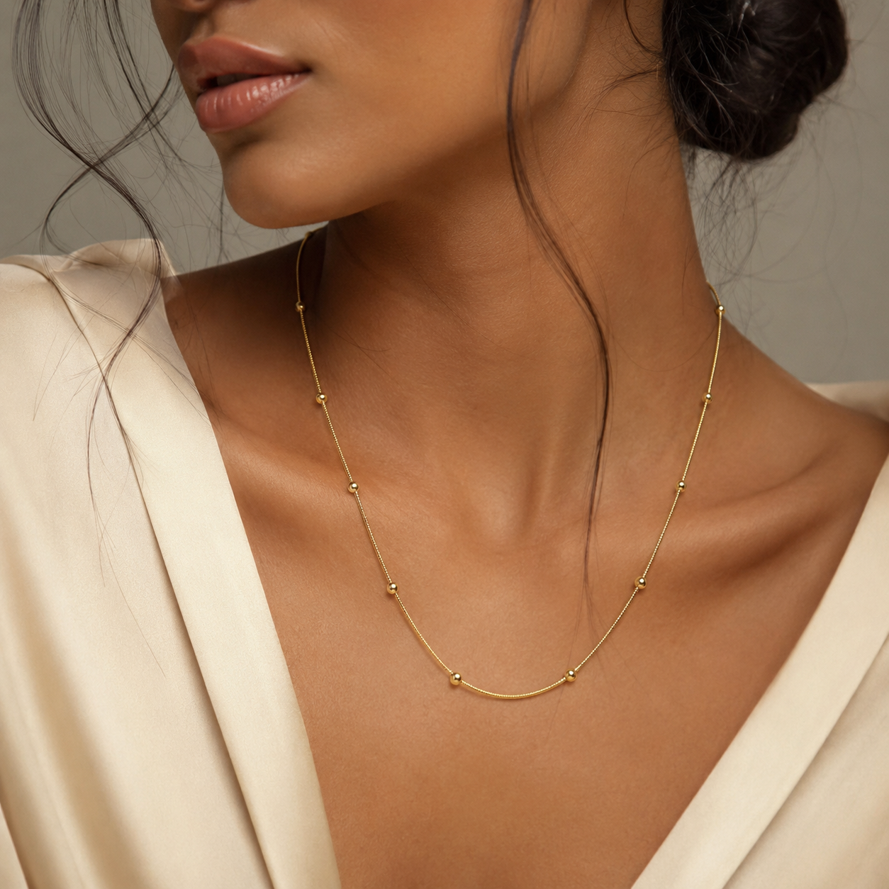 Semijoia Colar Rabo De Rato Com Bolinhas 60cm Banho Ouro 18K