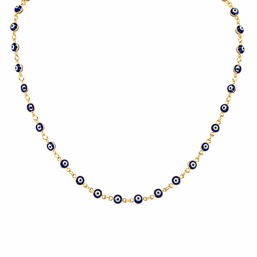Semijoia Colar Choker Olho Grego 40cm Banho Ouro 18K