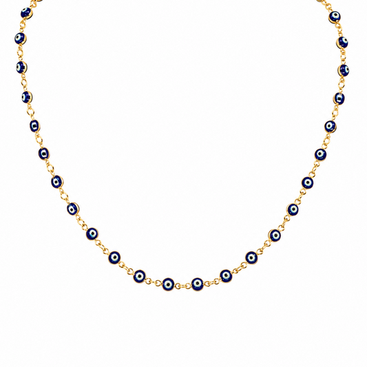 Semijoia Colar Choker Olho Grego 40cm Banho Ouro 18K