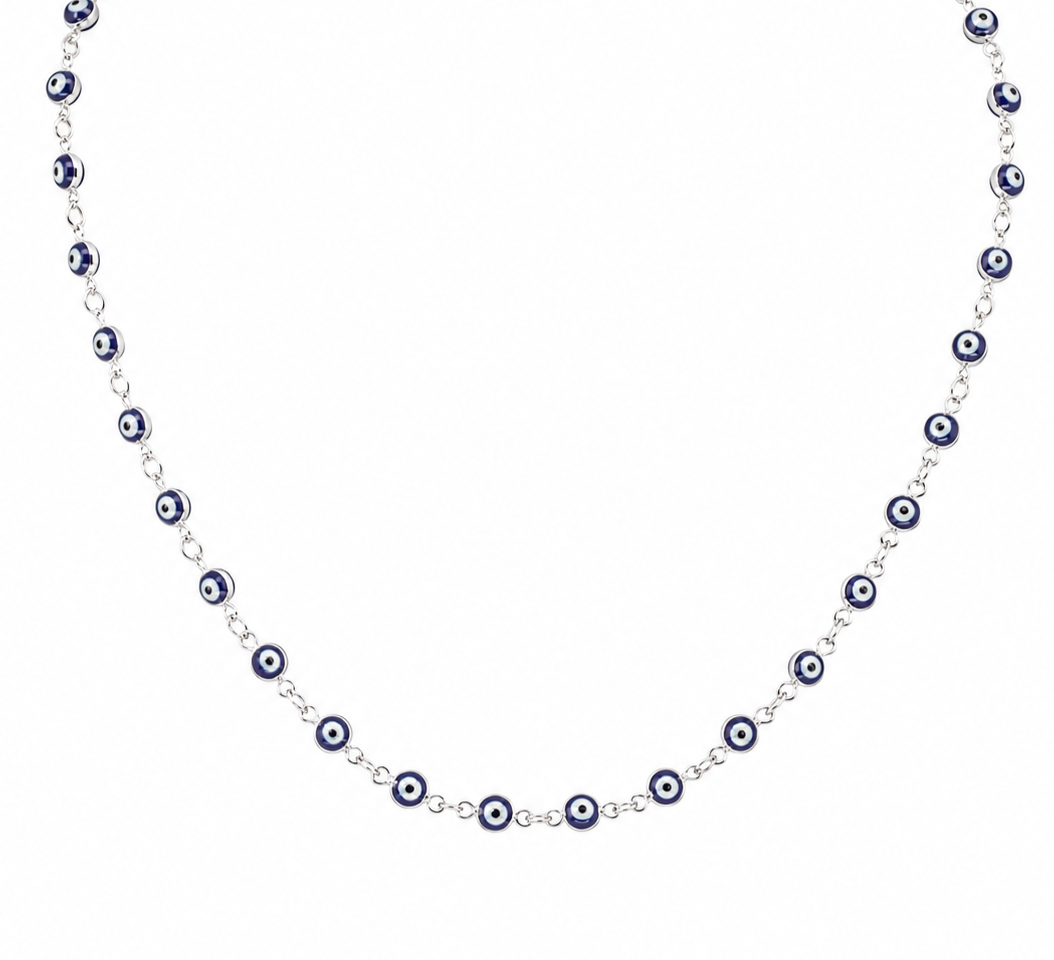 Semijoia Colar Choker Olho Grego 40cm Banho Ródio