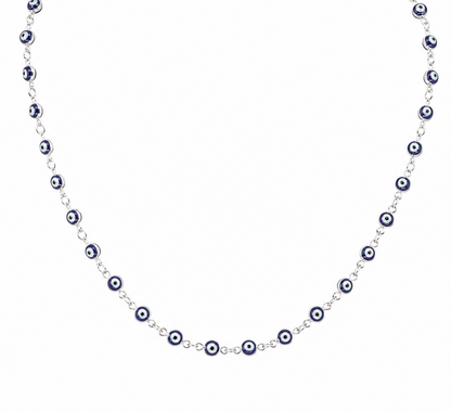 Semijoia Colar Choker Olho Grego 40cm Banho Ródio