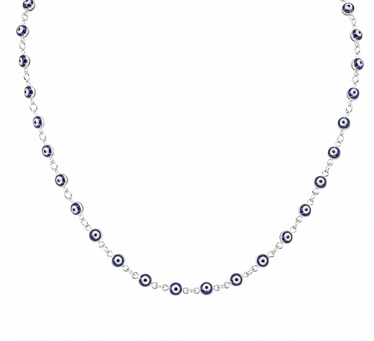 Semijoia Colar Choker Olho Grego 40cm Banho Ródio