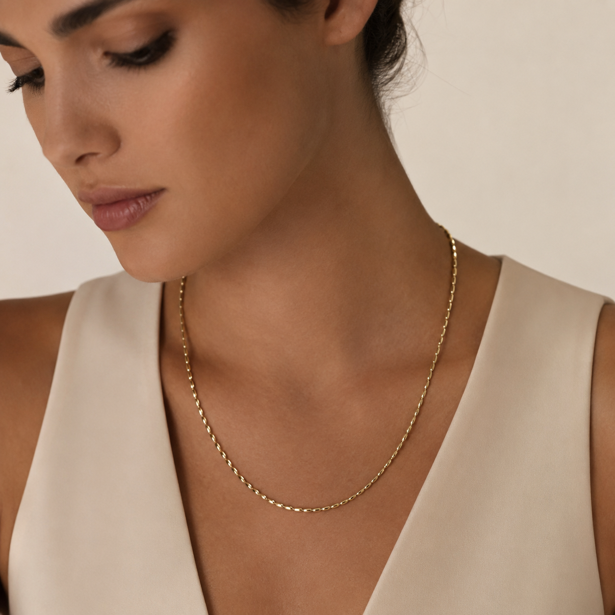 Semijoia Colar Elos Arroz Liso 40cm Banho Ouro 18K