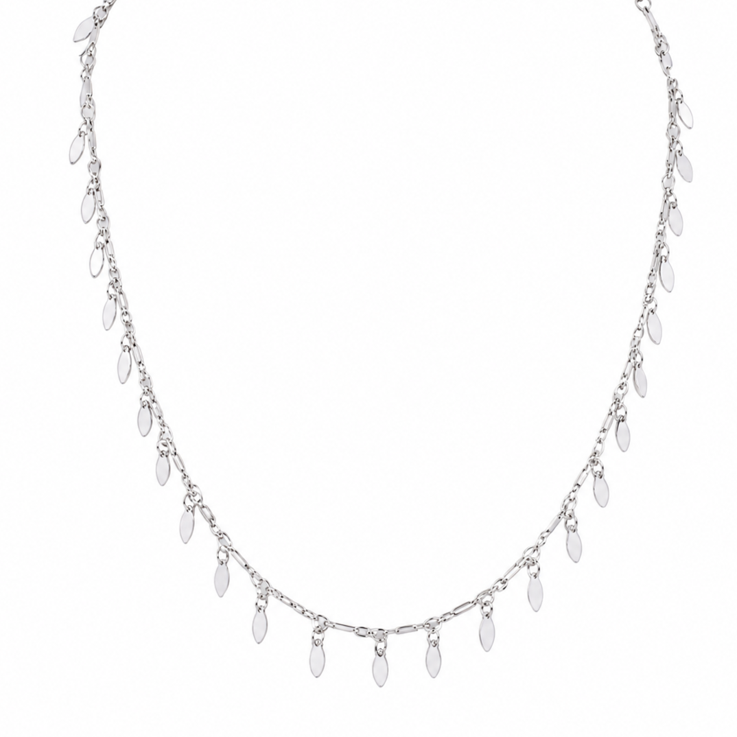 Semijoia Colar Choker Palitos Com Navetes Lisas 40cm Banho Ródio