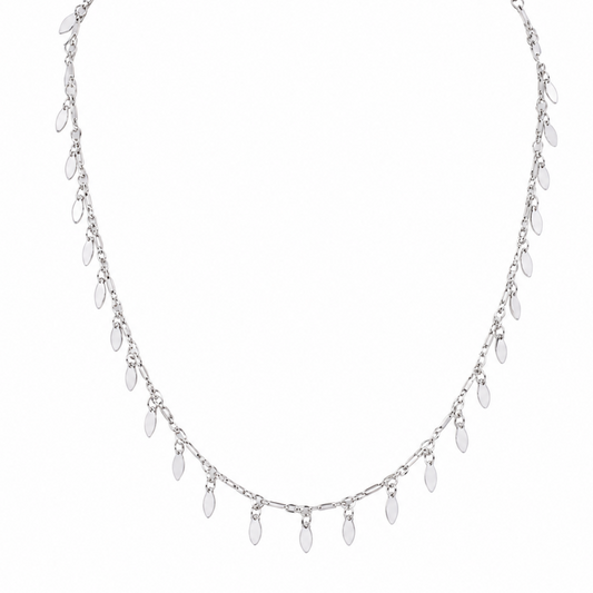 Semijoia Colar Choker Palitos Com Navetes Lisas 40cm Banho Ródio