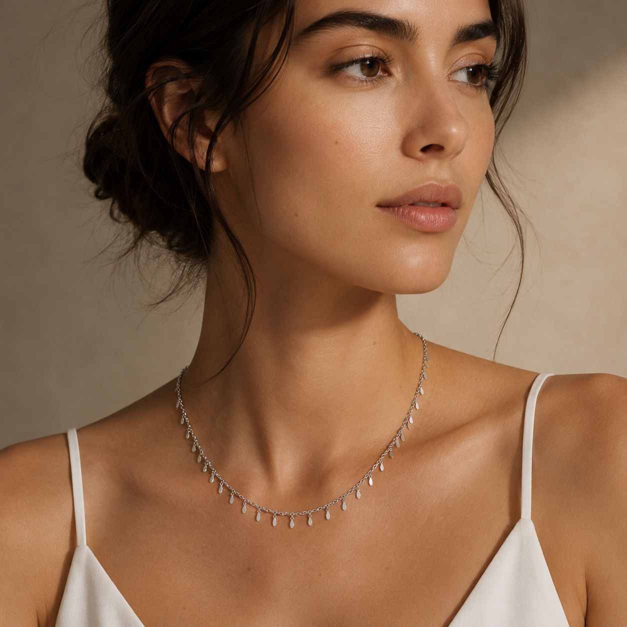 Semijoia Colar Choker Palitos Com Navetes Lisas 40cm Banho Ródio