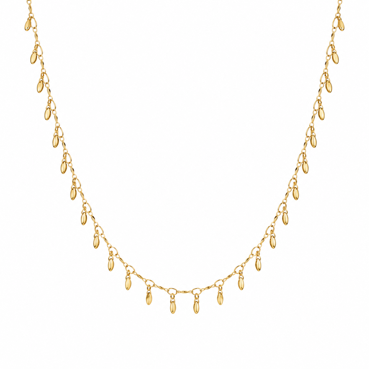Semijoia Colar Choker Palitos Com Navetes Lisas 40cm Banho Ouro 18K