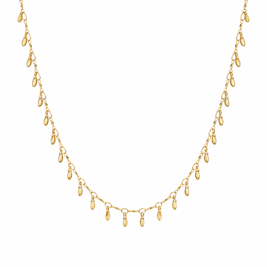 Semijoia Colar Choker Palitos Com Navetes Lisas 40cm Banho Ouro 18K