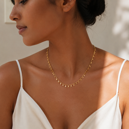 Semijoia Colar Choker Palitos Com Navetes Lisas 40cm Banho Ouro 18K