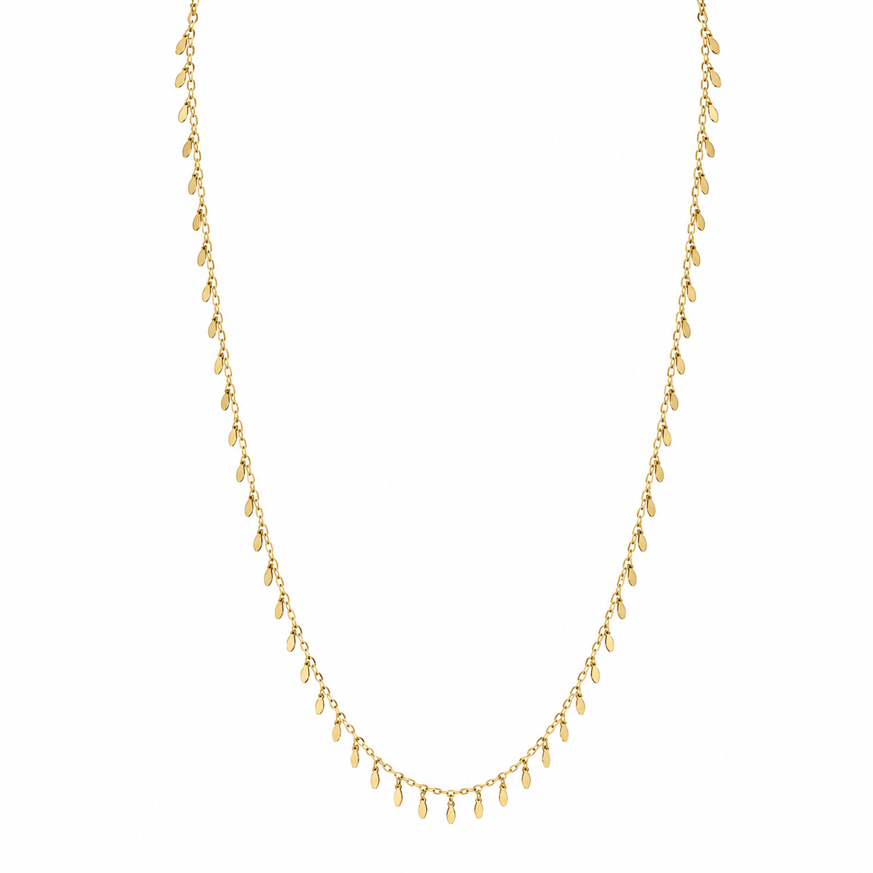 Semijoia Colar Palitos Com Navetes Lisas 70cm Banho Ouro 18K
