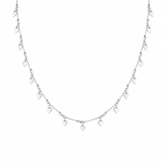 Semijoia Colar Choker Corações 40cm Banho Ródio