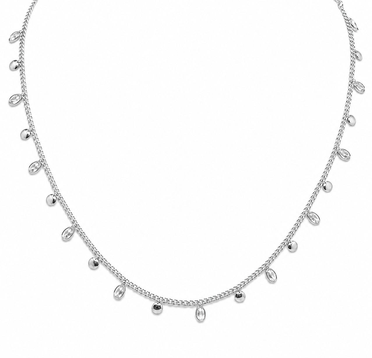 Semijoia Colar Choker Zircônias E Chapinhas Penduradas 40cm Banho Ródio