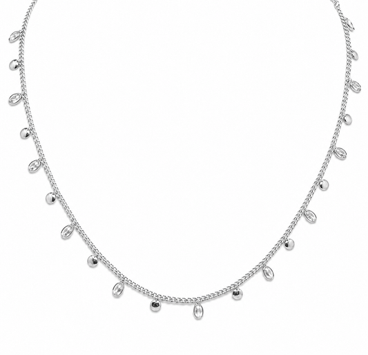 Semijoia Colar Choker Zircônias E Chapinhas Penduradas 40cm Banho Ródio