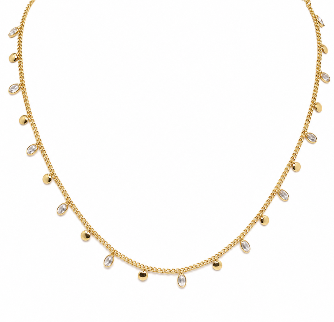 Semijoia Colar Choker Zircônias E Chapinhas Penduradas 40cm Banho Ouro 18K