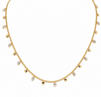 Semijoia Colar Choker Zircônias E Chapinhas Penduradas 40cm Banho Ouro 18K