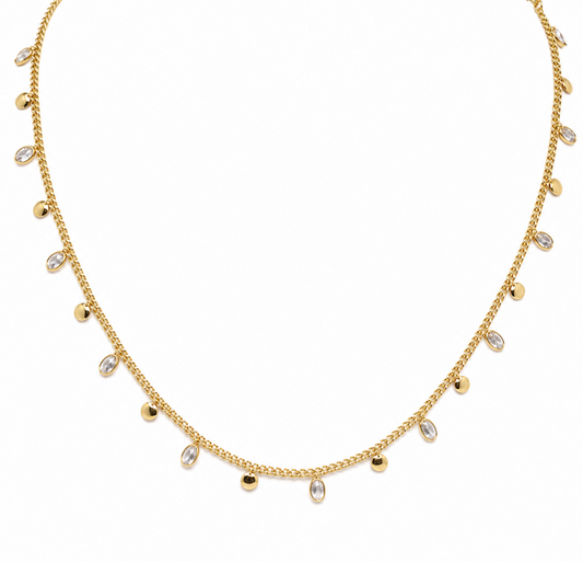 Semijoia Colar Choker Zircônias E Chapinhas Penduradas 40cm Banho Ouro 18K