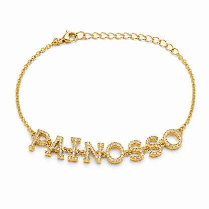 Semijoia Pulseira Pai Nosso Cravejado 20cm Banho Ouro 18K