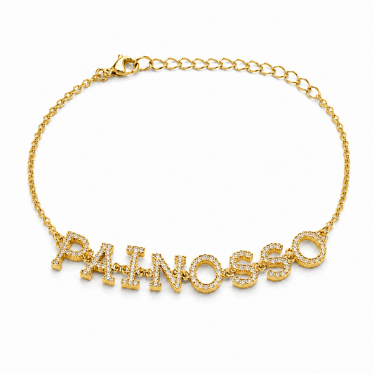 Semijoia Pulseira Pai Nosso Cravejado 20cm Banho Ouro 18K