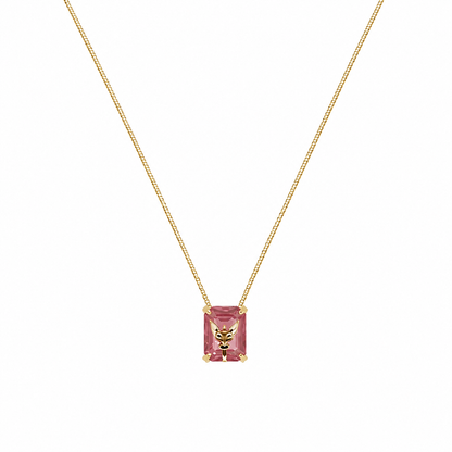 Semijoia Colar Escapulário Fusion Rosa E Tanzanita 40cm Banho Ouro 18K