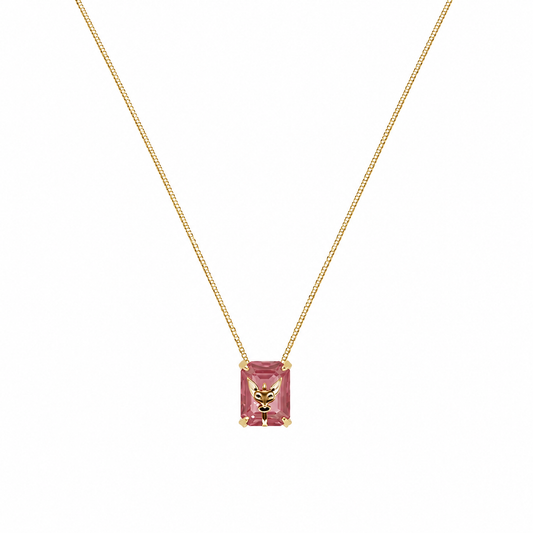 Semijoia Colar Escapulário Fusion Rosa E Tanzanita 40cm Banho Ouro 18K