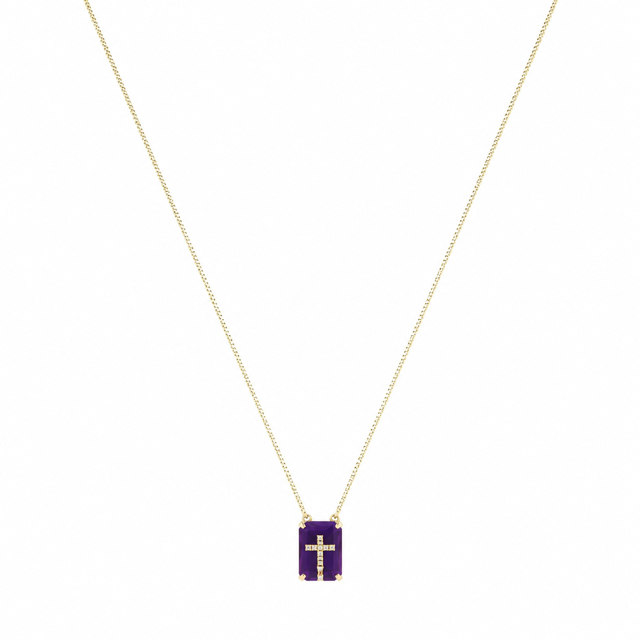Semijoia Colar Escapulário Fusion Rosa E Tanzanita 40cm Banho Ouro 18K