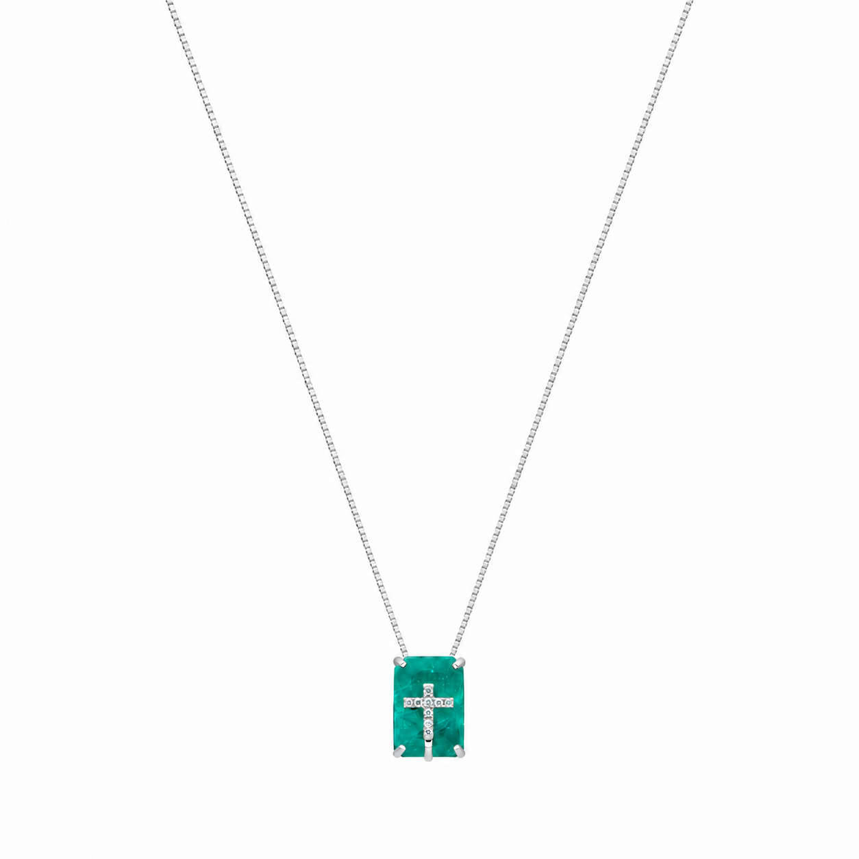 Semijoia Colar Escapulário Fusion Paraiba 40cm Banho Ródio