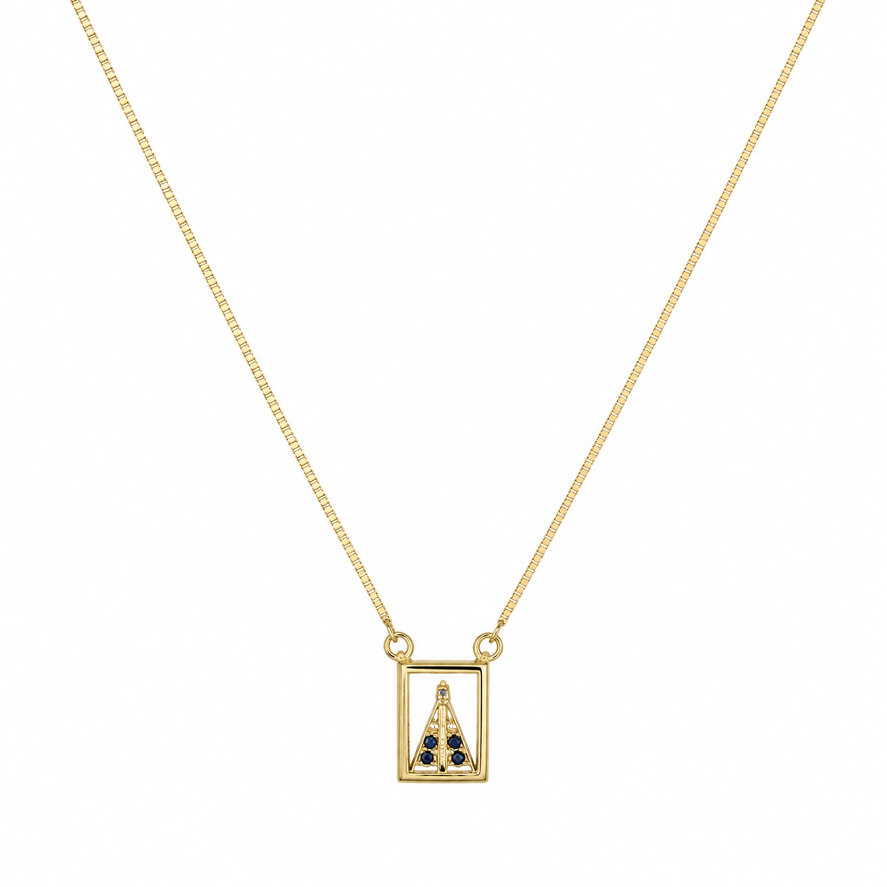 Semijoia Colar Escapulário N.S. Aparecida E Sagrado Coração 40cm Banho Ouro 18K