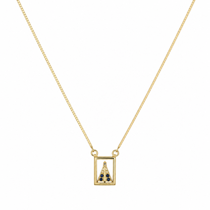 Semijoia Colar Escapulário N.S. Aparecida E Sagrado Coração 40cm Banho Ouro 18K