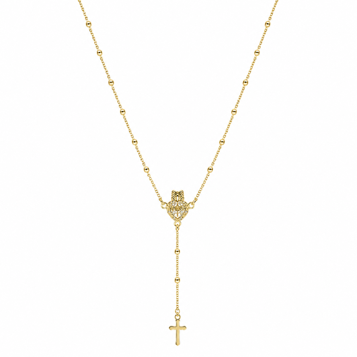 Semijoia Colar Terço Sagrado Coração 35cm Banho Ouro 18K