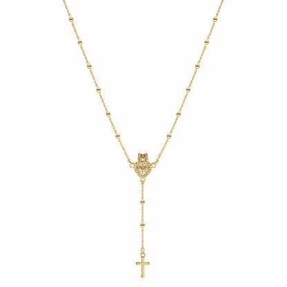 Semijoia Colar Terço Sagrado Coração 35cm Banho Ouro 18K