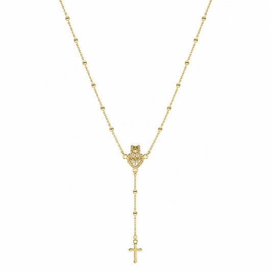 Semijoia Colar Terço Sagrado Coração 35cm Banho Ouro 18K