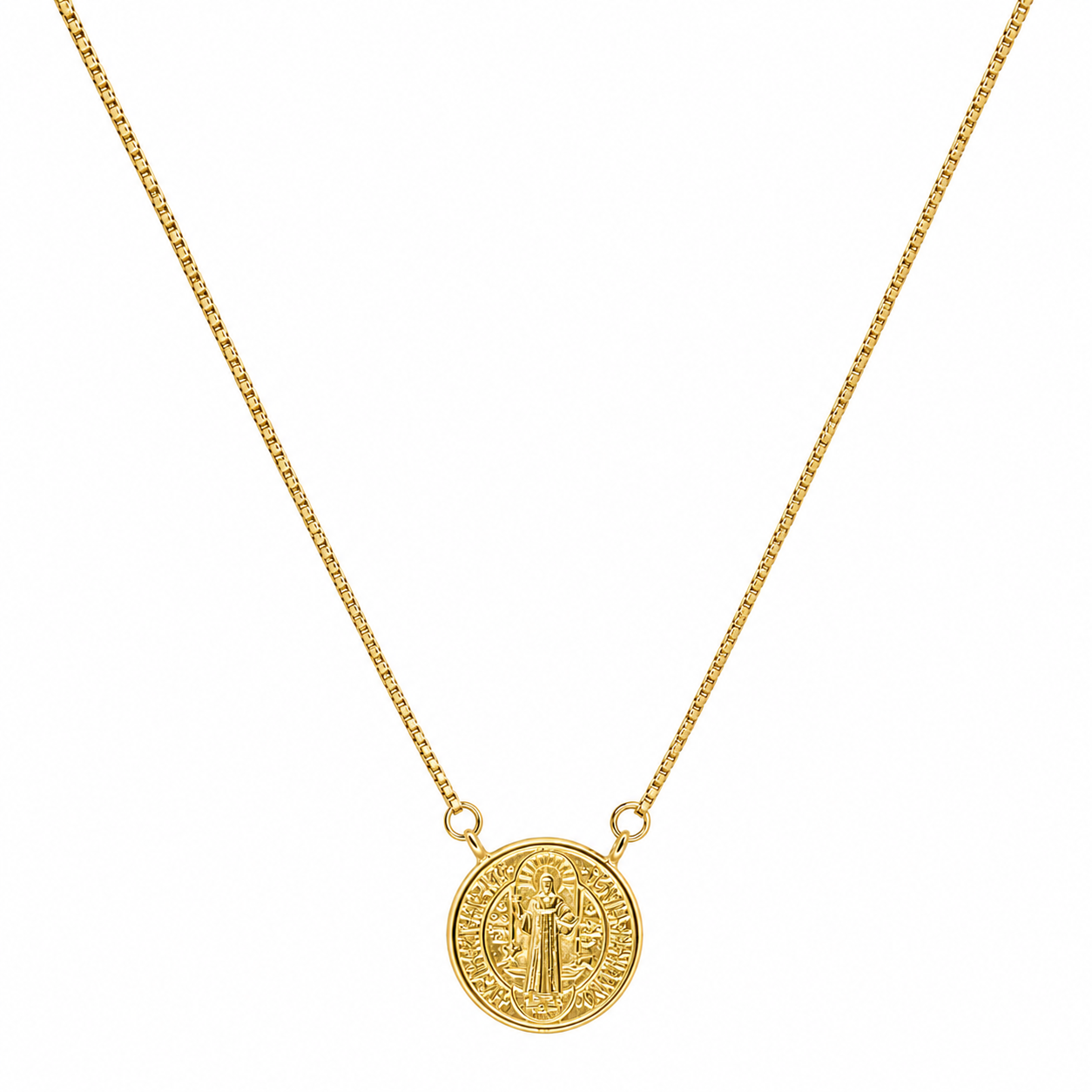 Semijoia Colar Escapulário São Bento 38cm Banho Ródio Banho Ouro 18K