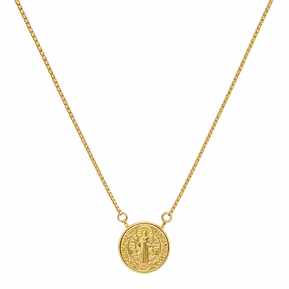 Semijoia Colar Escapulário São Bento 38cm Banho Ródio Banho Ouro 18K