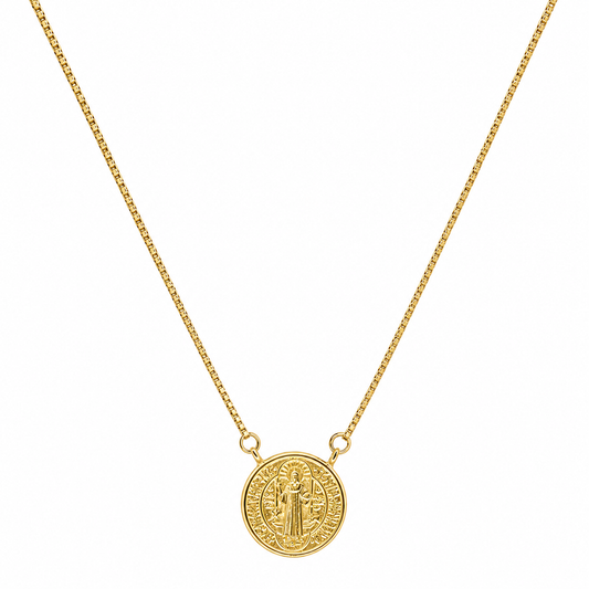 Semijoia Colar Escapulário São Bento 38cm Banho Ródio Banho Ouro 18K